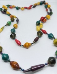 One Of A Kind Colorful Uganda Artist Made Recycled Paper Beads Necklace 46” Long