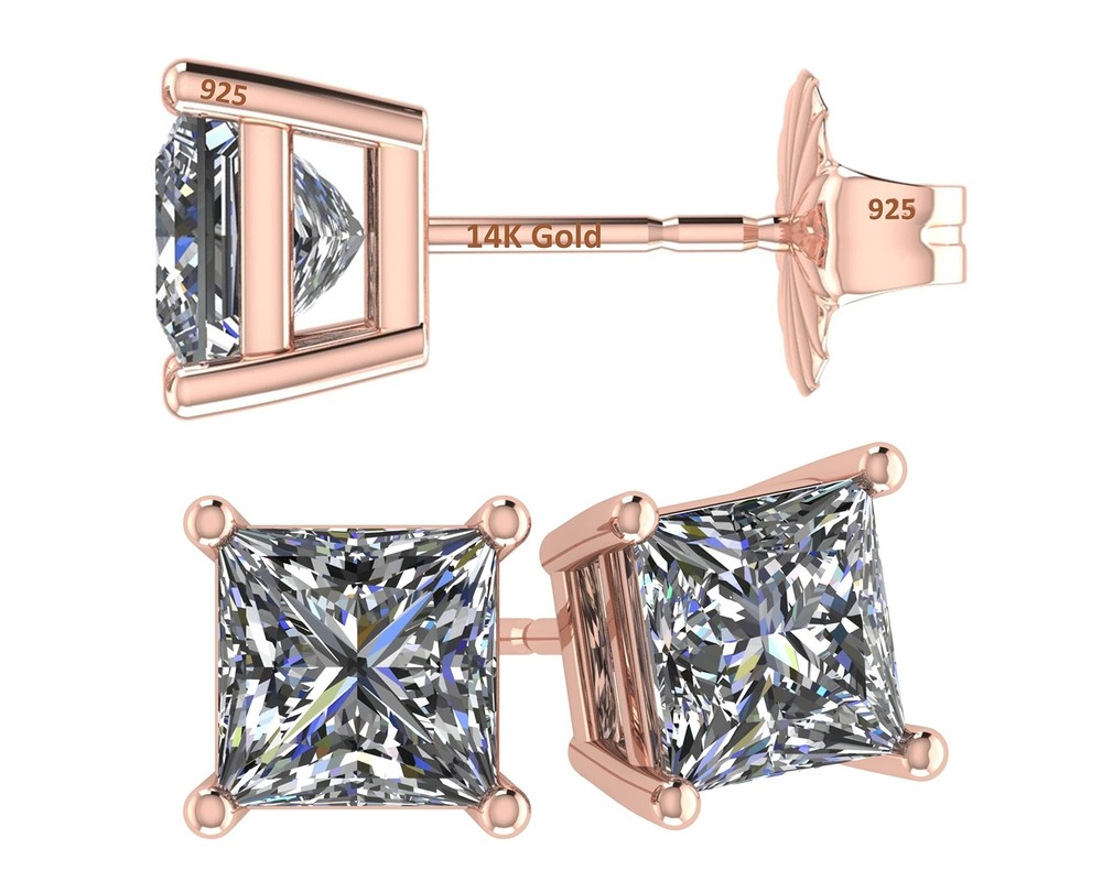 Rose Gold Plated 925 Sterling Silver Stud Earrings With 2.00 TCW Cubic Zirconia