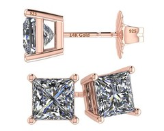 Rose Gold Plated 925 Sterling Silver Stud Earrings With 2.00 TCW Cubic Zirconia