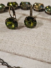 B1-13 Olive Army Green Crystal 12mm Cup Chain Bracelet Earring Jewelry Set