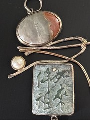 Shirley Price Signed Artist Made Sterling Sig. Pearl Jadeite Jasper Lg Pendant