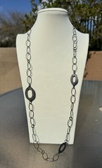 SILPADA Sterling Silver Hammered Oxidized Oval Links Necklace 35″ N1506