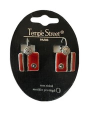 NEW Hobo Unique Red Black Silver Square Rhinestone Jewel Earring
