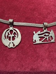 2 VTG 900 Silver Egyptian Pendants Eye of Horus & Ankh Ancient Egypt w/Necklace