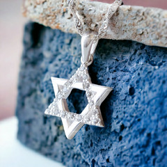 Jewish Star of David Necklace, Magen David Chain 20″, 18 CZ, 925 Sterling Silver
