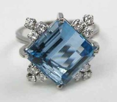 Square Shape Clear 7.30CT Aquamarine With Rose Cut Cubic Zirconia Handmade Ring
