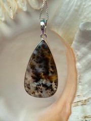 Russian Dendrite Agate & Sterling Silver Handcrafted Artisan Teardrop Pendant