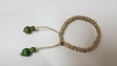 *Green* Beige Organic Hemp Unisex Square Knot Bracelet 1/3″ thick beaded end
