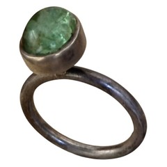 Vintage 1980s Sterling Silver Green Tourmaline English Hallmark Ring Size 6