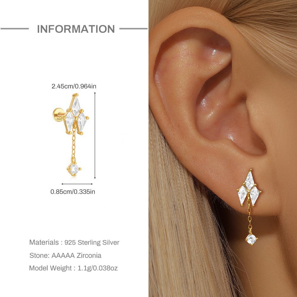 Gold Nap Earrings 925 Sterling Silver Flat Back Daith Tragus Piercing Earrings