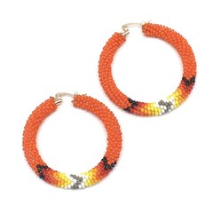 Handmade Orange Multicolor Native-Style Hoop Earrings 2”