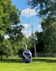 wire wrapped crystal pendant with 16 inch silver plated chain