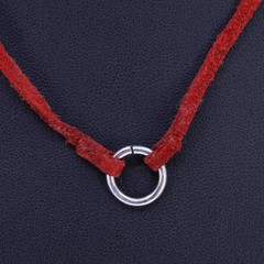 16+2″, vintage Sterling 925 silver red leather chain necklace circle pendant