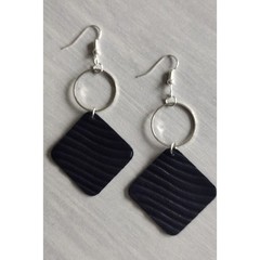 Handmade Textured Leather and Metal Loop Earrings, Purple and Silver