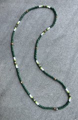 The Hiker – Handmade green glass seed bead & brown stone Necklace 27”.