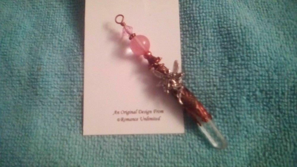 FAIRY Fairies Glass CHERRY QUARTZ Genuine Lemurian Crystal Point PENDANT Wand P