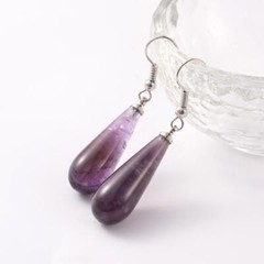 Handcrafted Minimalist Teardrop Amethyst Natural Gemstone Pendant Earrings