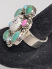 Cotton Candy Kingman Turquoise & Wild Horse – Adjustable cluster ring – SS 925