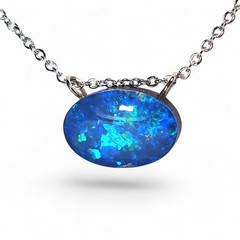 Orbe Azul’ Bright Australian Opal Pendant 14k White Gold Doublet 8.5ct P74