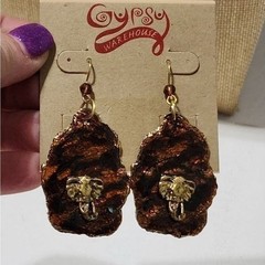 Treska Gypsy Elephant Drop Earrings Copper Bronze Gold Tone Boho Statement