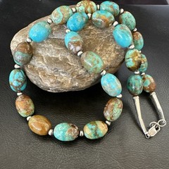 Green Blue Royston Turquoise Navajo Sterling Silver Beads Necklace 18″ 19562