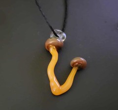Handcrafted Glass Mushrooms Pendant on Hemp Cord Necklace