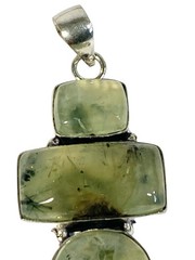 Prehnite Cabochon 3 Gemstone Ethnic Handmade Pendant 925 Silver 17.9 g 2.88″