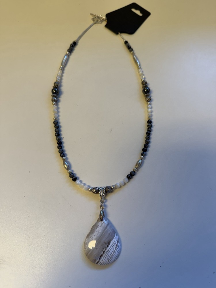 Artisan Agate Snowflake Obsidian Hematite Necklace