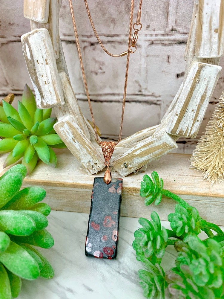 Ocean Jasper Pendant Necklace: Rose Gold Snake Chain