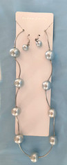 New Women’s Earrings and Necklace Gift Set Ice Blue Imitation Pearls Silvertone