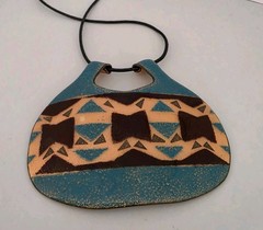 Vtg Southwestern Design Enameled Metalwork Choker Pendant Boho Large Statement