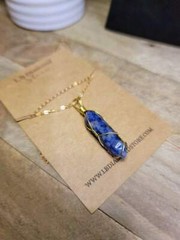 Natural Blue Soladite Handmade Point Necklace Hexagon Chain Gold wire wrapped Pe