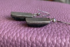Vintage Sterling 925 Solid Silver Snowflake Obsidian Drop/Dangle Earrings