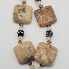 Artisan Hand Crafted Fossil Petoskey Stone Crystal Silver Tone Necklace 18″