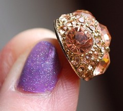 Vtg MCM Gold Tone FACETED PEACH RHINESTONE Domed Post Earrings PRONG SET 1950s