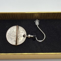 Dime Coin Art Dangle Earrings w/ Sterling Silver Plated Hooks, One of a Kind