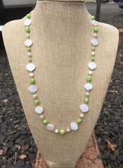 Handmade Necklace of Green Chalk Turquoise, Freshwater Pearl and MOP Shell Beads