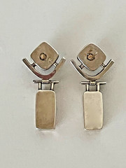 Opal Amethyst post earrings in sterling silver Bezel set signed Debbie Noiseau