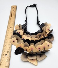 Artisan Tagua Nut Statement Necklace Cascading Black Cream Grey Vegetable Ivory