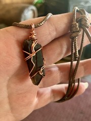 Motion Smoky Quartz Point Pendant Necklace Pure Copper Wire Wrapped Wand