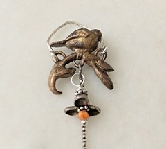 Elemental Adornments Artisan Sterling Silver ClayFlower Bird On Branch Pendant