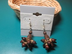 Russian Handmade Wood Drop Dangle Earrings Natural BROWN w/ Seed Beads Artisan