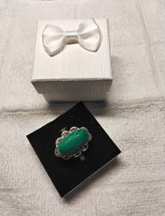 Beautiful Malachite Ring. Set In Rhodium-Plated Mounting. Size 8.25
