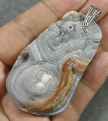 Druzy Quartz Agate Teardrop Pendant .925 Sterling Silver Gray White Brown 65mm