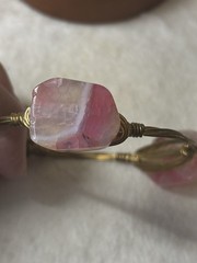 Bourbon & Bowties Gold Plated Wire Wrapped Pink Dyed Quartz Bangle Bracelet