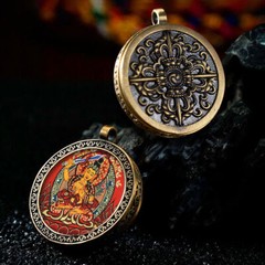 Xizang Buddhism Manjusri Bodhisattva Statue Pendant Brass Thangka Pendant