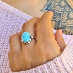 Genuine Larimar Ring 925 Sterling Silver Statement Ring Hand Made Ships From USA
