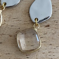 Min Favorit Mixed Metal Artisan Earrings Gold Bezel Set Clear Crystal & Silver