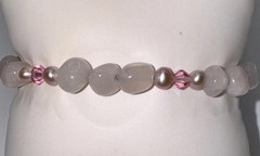 Rose Quartz & Real Pearl Bracelet Pink Crystal Heart Toggle Clasp 8” Handmade
