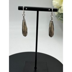 Artisan Sterling Silver Faceted Smokey Quartz Briolette Long Dangle Earrings